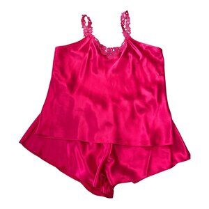 Erika Taylor Intimates NWT Hot Pink Satin Cami and Shorts Sleepwear Set XL